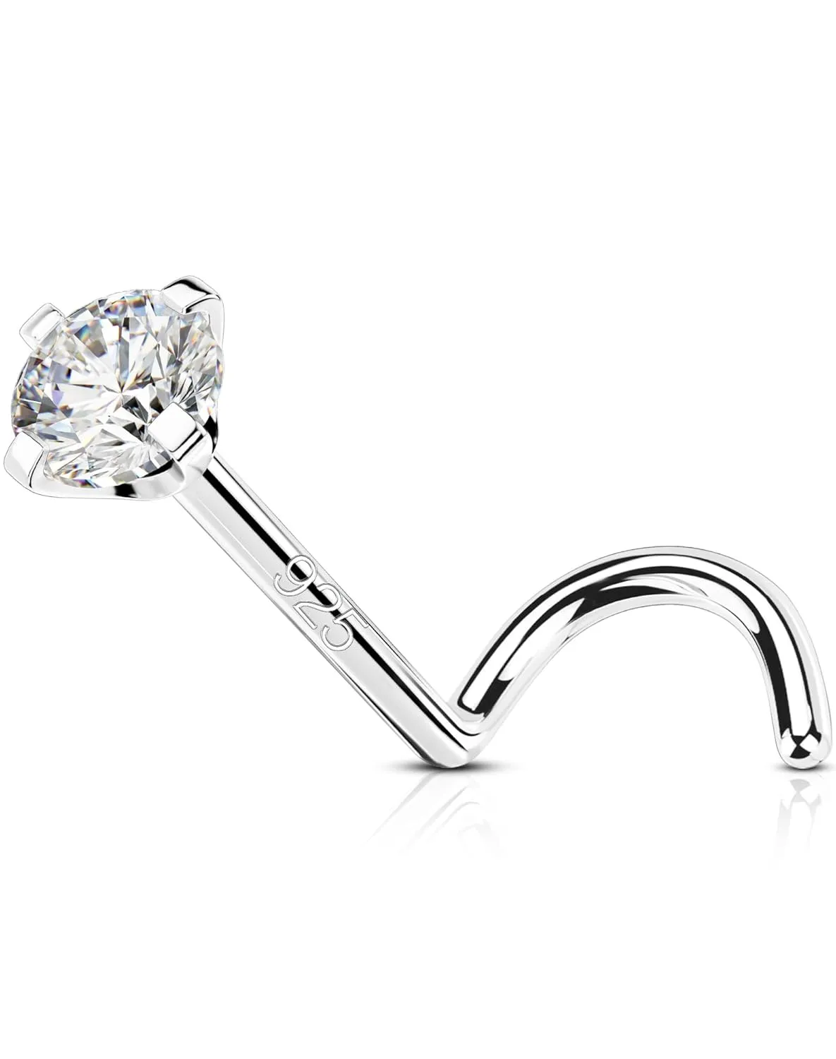 OUFER 925 Sterling Silver Nose Rings, Screw Shaped Nose Studs, 20G Nostril Piercing Jewelry, 2.5mm Round CZ Nose Rings Studs, Nose Piercing Jewelry, Nose Rings For Women Men