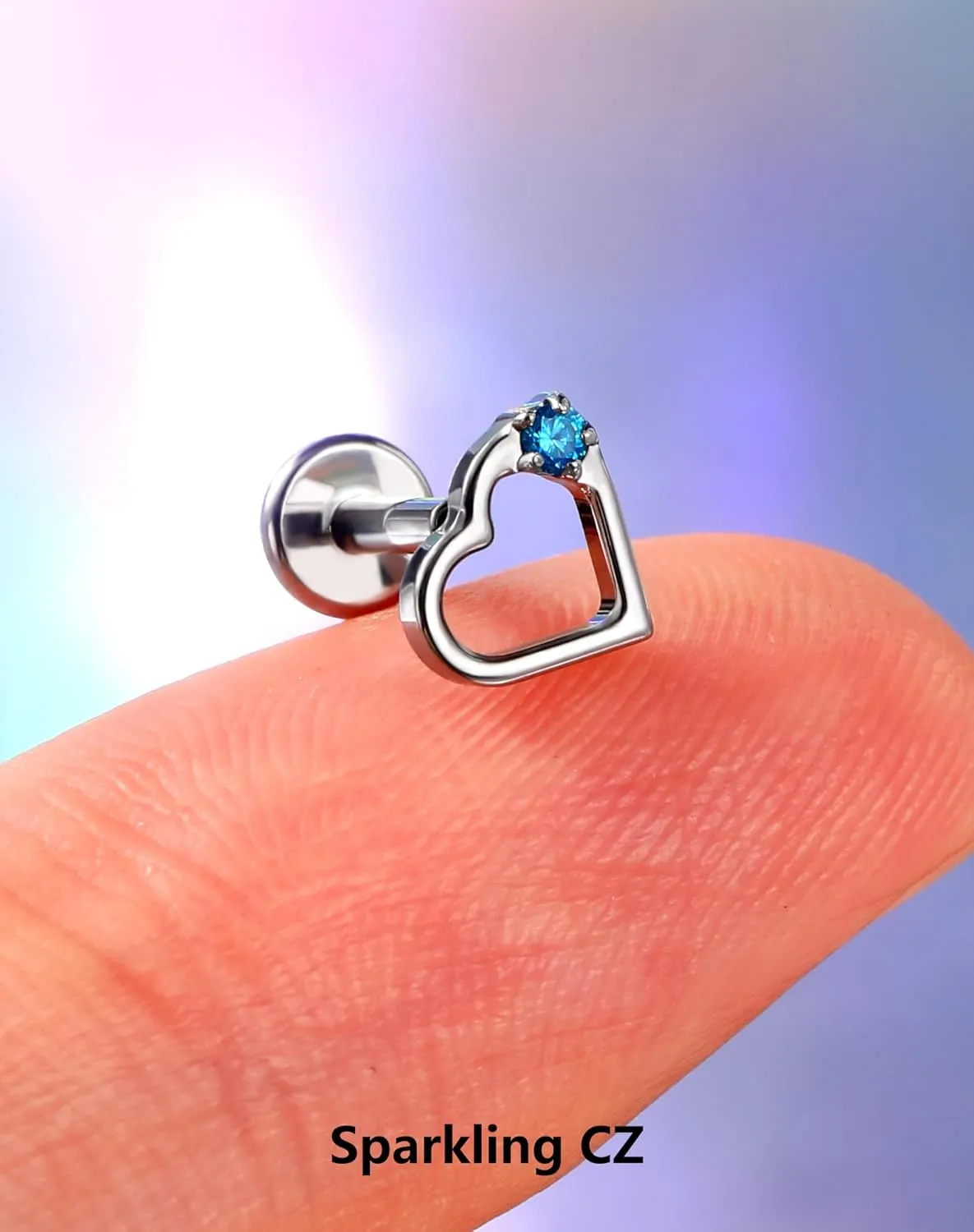 OUFER Heart Helix Earrings, G23 Solid Titanium Flat Back Stud Earrings 16G Internally Threaded Dainty Helix Cartilage Tragus Piercing Jewelry for Women Men