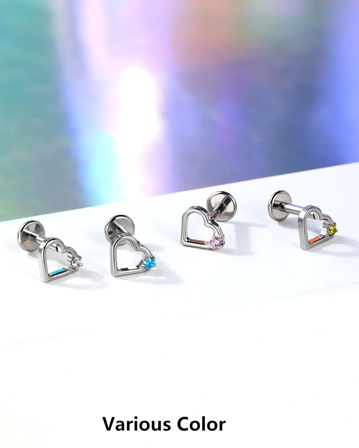 OUFER Heart Helix Earrings, G23 Solid Titanium Flat Back Stud Earrings 16G Internally Threaded Dainty Helix Cartilage Tragus Piercing Jewelry for Women Men