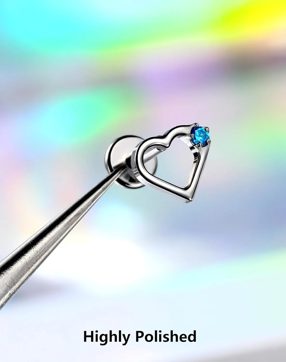 OUFER Heart Helix Earrings, G23 Solid Titanium Flat Back Stud Earrings 16G Internally Threaded Dainty Helix Cartilage Tragus Piercing Jewelry for Women Men