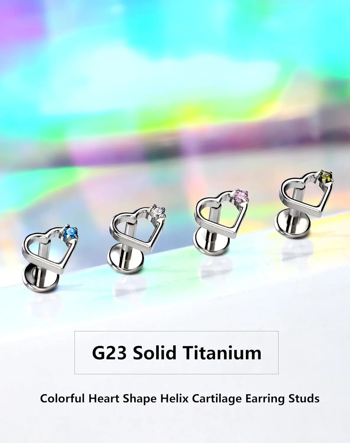 OUFER Heart Helix Earrings, G23 Solid Titanium Flat Back Stud Earrings 16G Internally Threaded Dainty Helix Cartilage Tragus Piercing Jewelry for Women Men