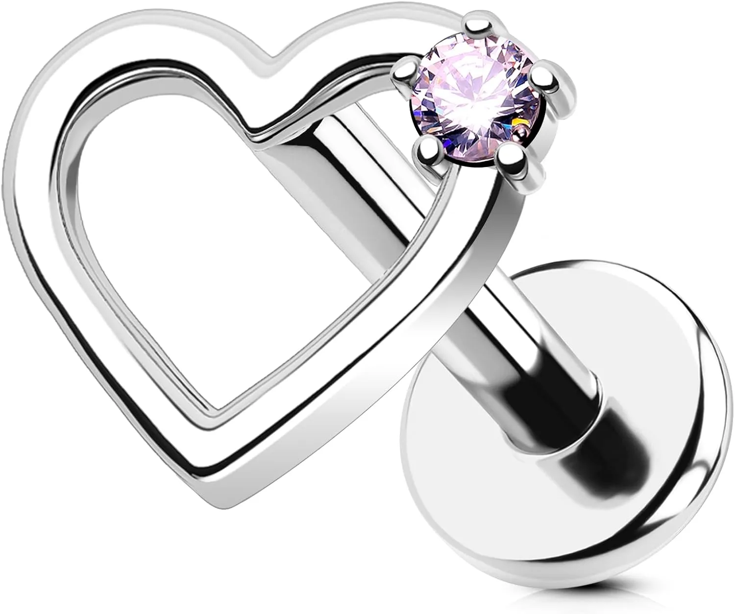 OUFER Heart Helix Earrings, G23 Solid Titanium Flat Back Stud Earrings 16G Internally Threaded Dainty Helix Cartilage Tragus Piercing Jewelry for Women Men