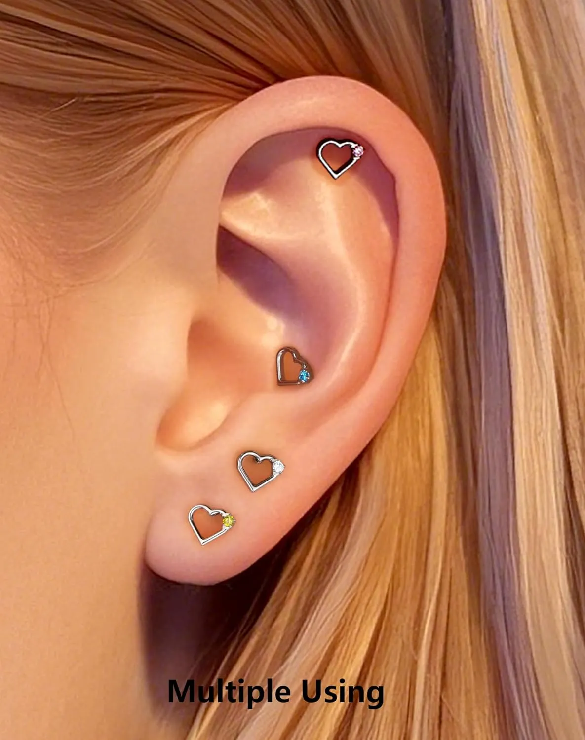 OUFER Heart Helix Earrings, G23 Solid Titanium Flat Back Stud Earrings 16G Internally Threaded Dainty Helix Cartilage Tragus Piercing Jewelry for Women Men