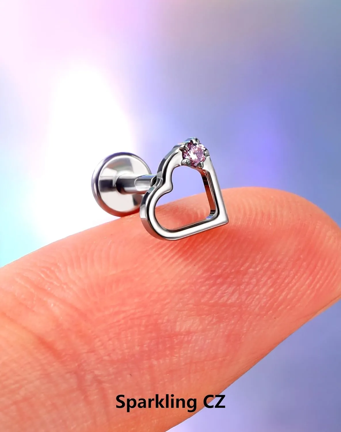OUFER Heart Helix Earrings, G23 Solid Titanium Flat Back Stud Earrings 16G Internally Threaded Dainty Helix Cartilage Tragus Piercing Jewelry for Women Men