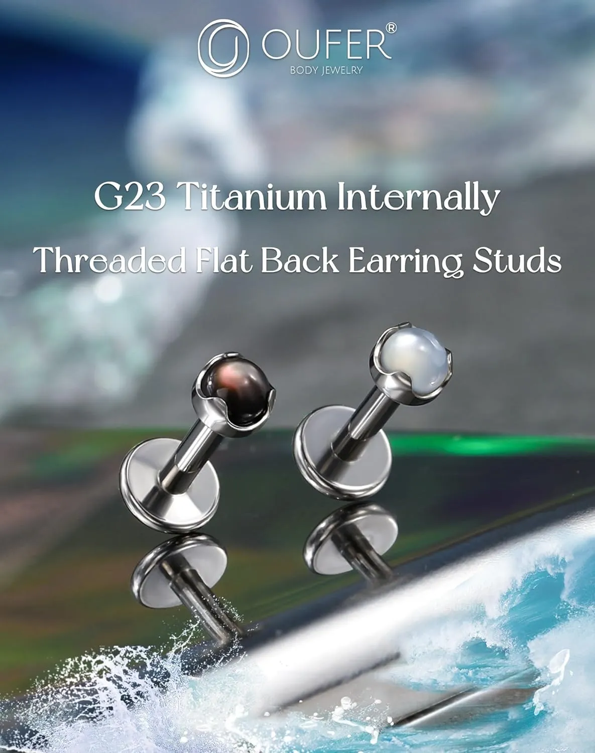 OUFER Helix Piercing Jewelry, G23 Solid Titanium Flat Back Earring Studs 16G Internally Threaded Dainty Helix Cartilage Tragus Piercing for Women Men