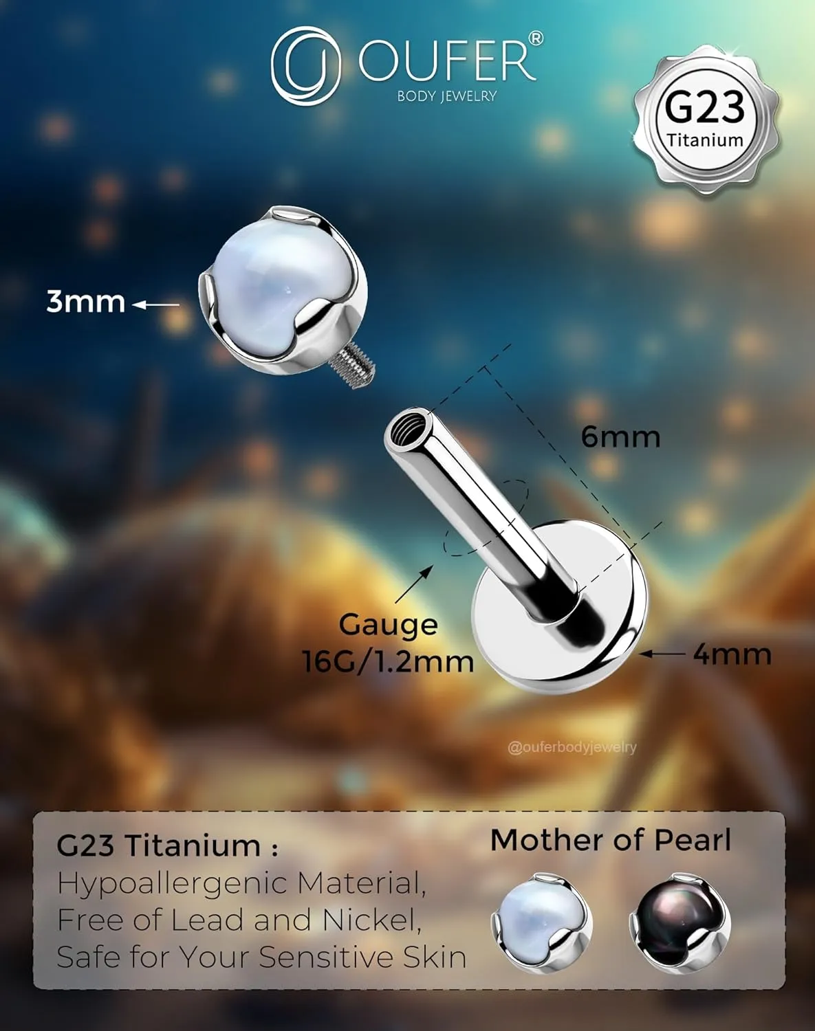 OUFER Helix Piercing Jewelry, G23 Solid Titanium Flat Back Earring Studs 16G Internally Threaded Dainty Helix Cartilage Tragus Piercing for Women Men