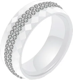 PAMTIER Unisex Ceramic 8mm Personality Simple Multi-Faceted Rhombic Cut 2 Lines Rows Crystal Zircon Inlay Ring Eternity Wedding Band