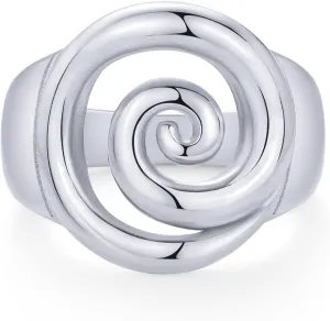 PAVOI 14K Gold Plated Chunky Swirl Rings for Women - Stainless Steel Statement Spiral Ring - Waterproof Bold Swirl Bands