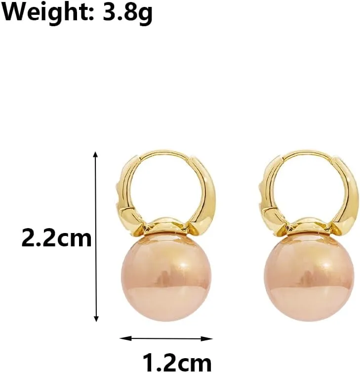 Pearl Drop Statement Earring for Women,14K Gold Small Pearl Huggie Dangle Earring Delicate Round Pearls Earrings Party Clean Aesthetic Earrings