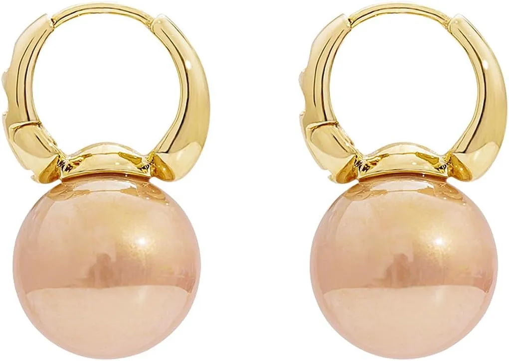Pearl Drop Statement Earring for Women,14K Gold Small Pearl Huggie Dangle Earring Delicate Round Pearls Earrings Party Clean Aesthetic Earrings