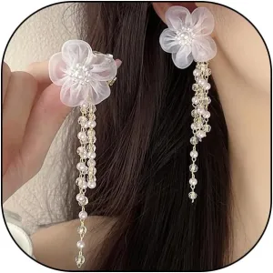 Pearl Flower Tassel Statement Earrings for Women Boho Delicate Crystal Chiffon Floral Dangle Earrings Fashion Flower Earrings Fairy Jewelry Accessories
