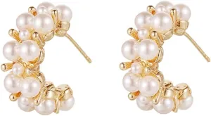 Pearl Hoop Statement Earrings for Women Teen Girls,14K Gold Samll Pearls Stainless Steel Huggie Earrings Party Prom Fashion Lightweight Jewelry Gifts