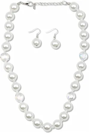 Pearl Necklace and Earrings Set for Women Crystal Bead Faux Pearls Necklaces Statement Spring Matching Costume Beaded Jewelry