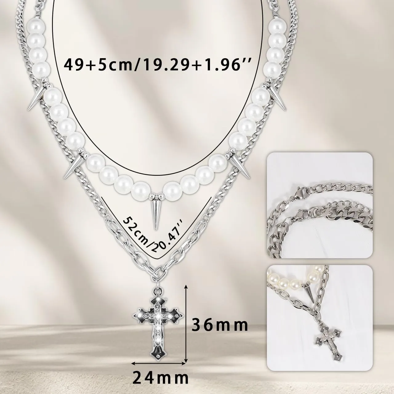 Pearl Necklace Men Punk Spike Necklace, Cross Choker Necklace for Men Goth Y2K Jewelry