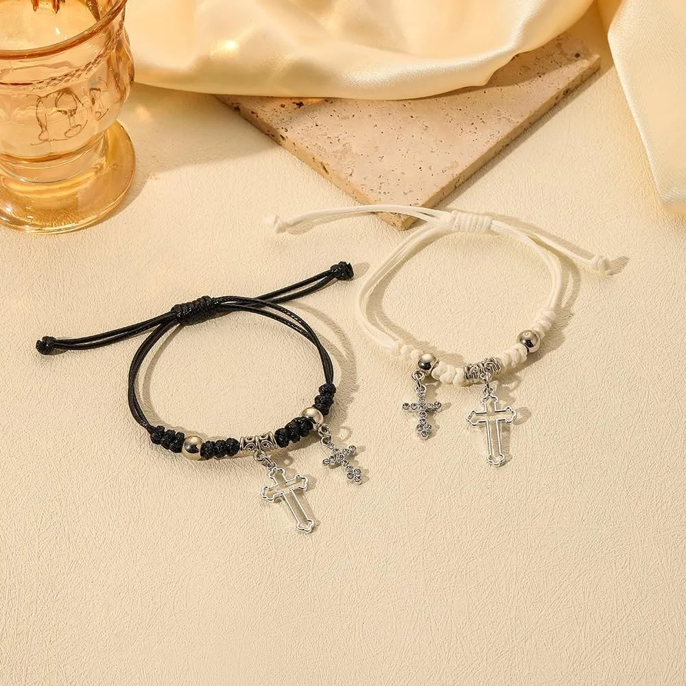 Pingyongchang Couple Matching Bracelets Set, Valentines Long Distance Relationship Gifts Star Y2k Pentagram Bohemian Handmade Braided Adjustable Drawstring Friendship Promise Gift For Women Men