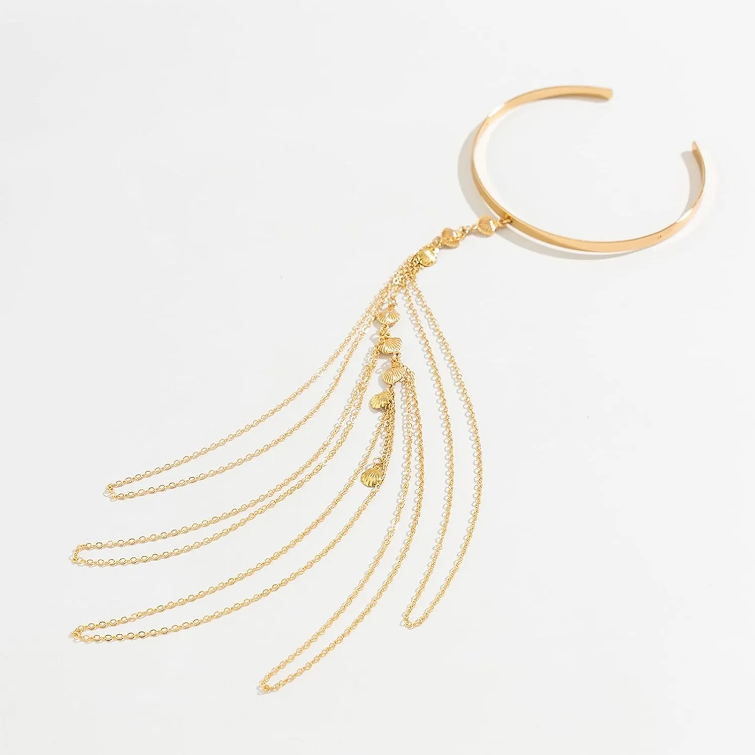 Punk Multi-layered Tassel Chain Upper Arm Cuff Bohemian Star Shell Disc Flower Pendant Armlet Bangle Bracelet Adjustable Open Cuff Armband Beach Wedding Prom Party Arm Accessories for Women