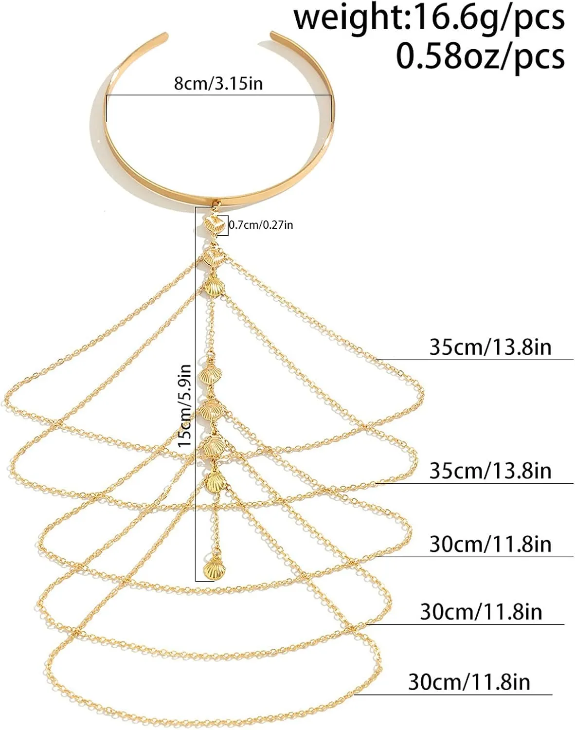 Punk Multi-layered Tassel Chain Upper Arm Cuff Bohemian Star Shell Disc Flower Pendant Armlet Bangle Bracelet Adjustable Open Cuff Armband Beach Wedding Prom Party Arm Accessories for Women