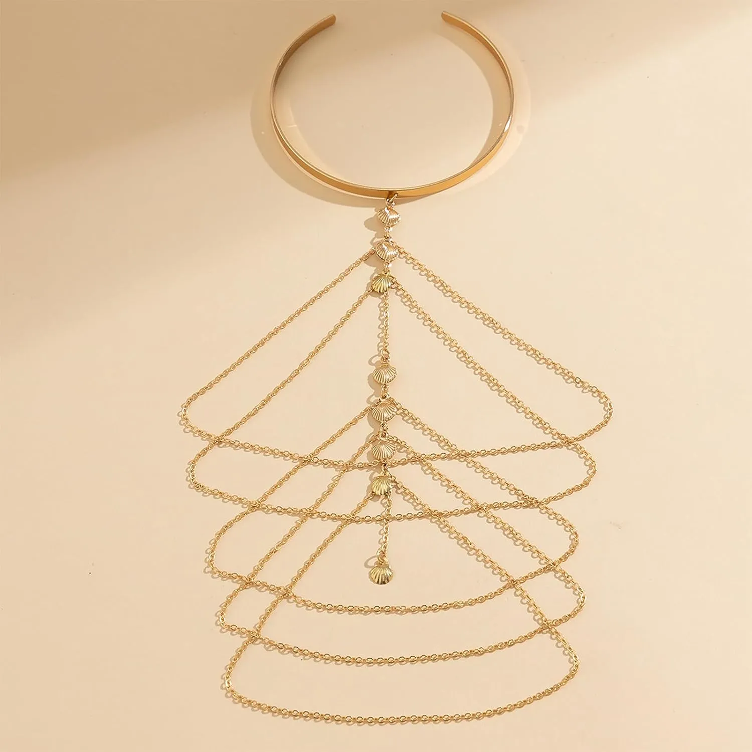 Punk Multi-layered Tassel Chain Upper Arm Cuff Bohemian Star Shell Disc Flower Pendant Armlet Bangle Bracelet Adjustable Open Cuff Armband Beach Wedding Prom Party Arm Accessories for Women