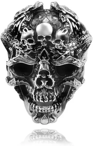 Punk Skull Ring for Men Vintage Crystal Skull Head Ring Gothic Death Skull Ring Adjustable Vintage Punk Rock Biker Jewelry for Men Halloween Goth Accessory