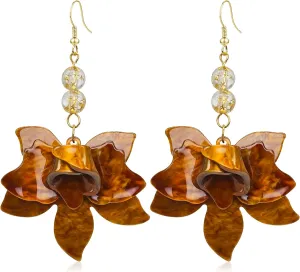 QUPENGXU Unique Bohemian Oversized Flower Drop Earrings for Women Statement Summer Hawaii Style Dangle Earrings for Women Jewelry Gifts