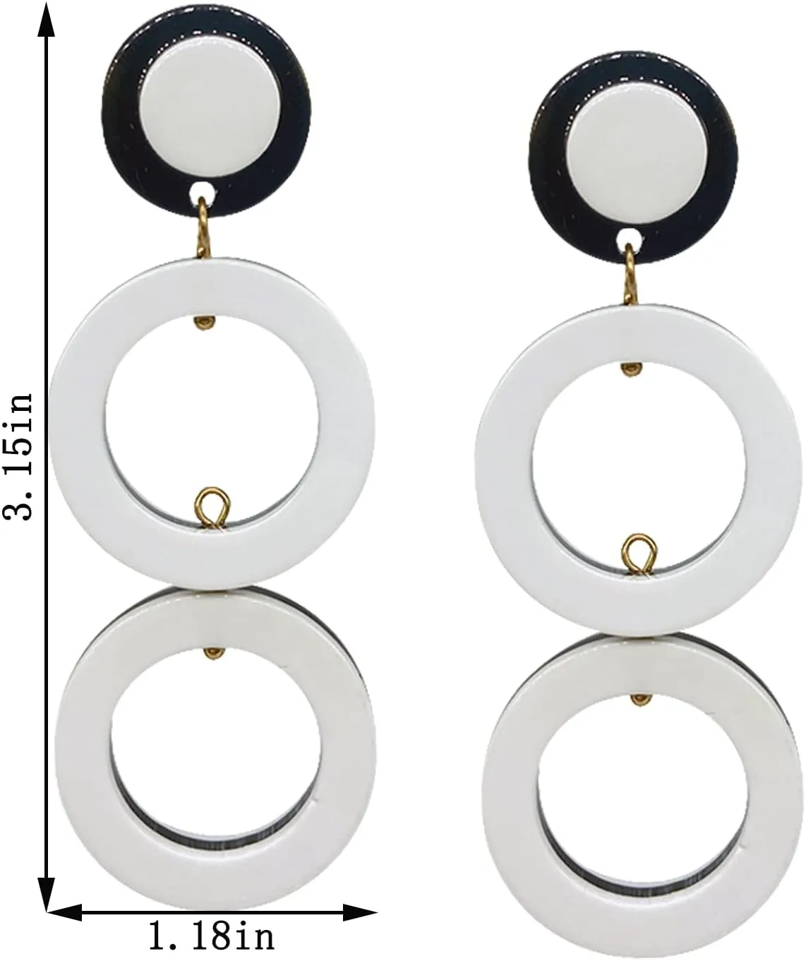 QUPENGXU Unique Lightweight Black White Hollow Circle Round Acrylic Dangle Drop Stud Earrings Statement Bicircular Rotatable Earrings For Women