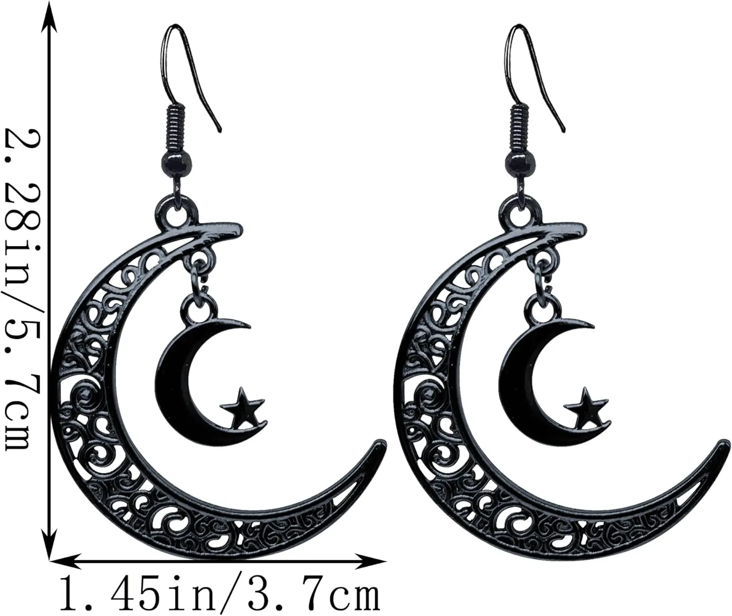 QUPENGXU Unique Moon Drop Earrings for Women Vintage Boho Star Moon Earrings for Women