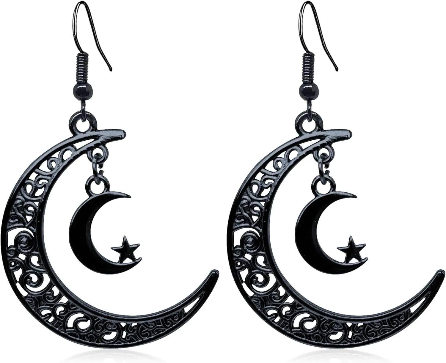 QUPENGXU Unique Moon Drop Earrings for Women Vintage Boho Star Moon Earrings for Women