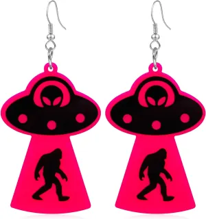 QUPENGXU Unique UFO Aliens Dangle Earrings for Women Novelty Halloween Drop Earrings For Women Jewelry Gifts