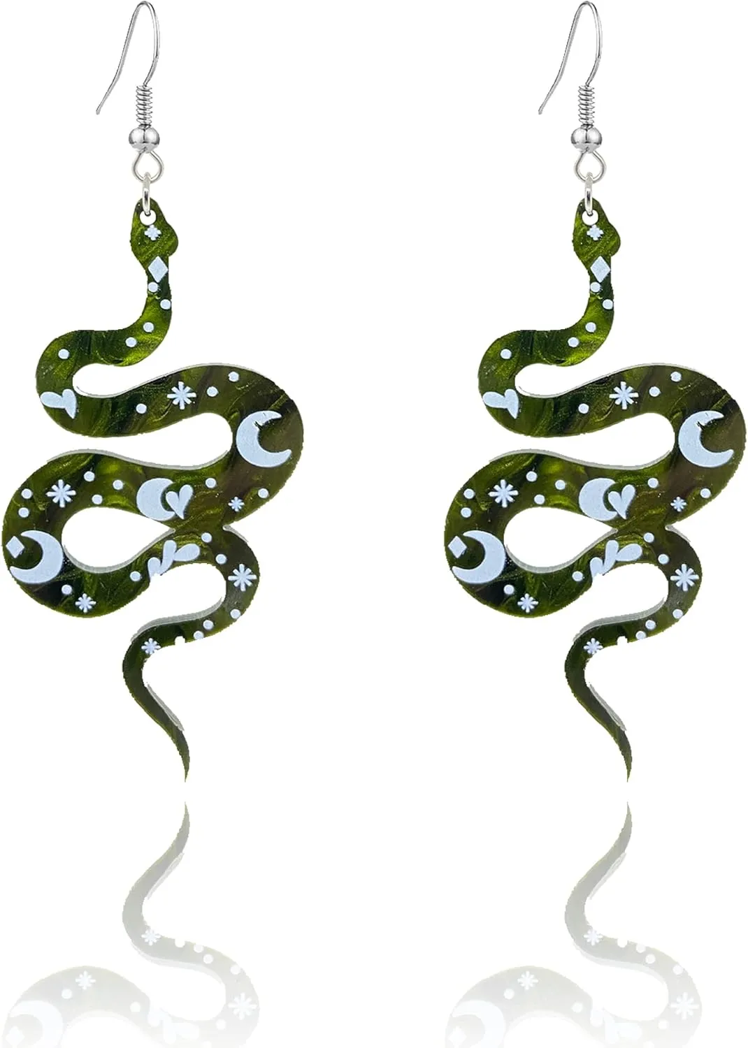 QUPENGXU Vintage Snake Dangle Drop Earrings Unique Acrylic Moon Pattern Snake Shaped Weird Earrings For Women