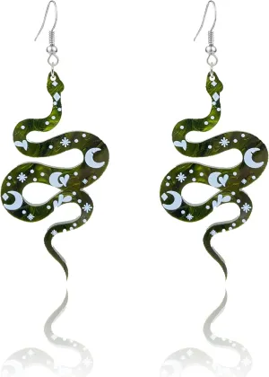 QUPENGXU Vintage Snake Dangle Drop Earrings Unique Acrylic Moon Pattern Snake Shaped Weird Earrings For Women