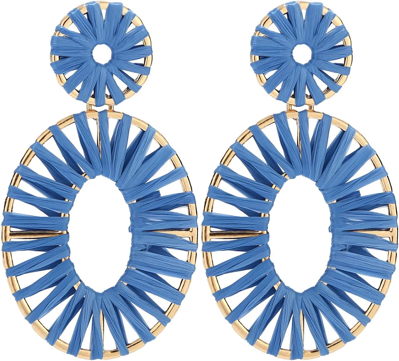 Raffia Tassel Hoop Drop Earrings Handmade Fashion Statement Jewelry for Women