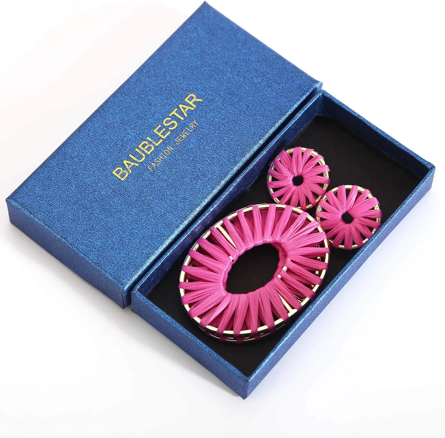 Raffia Tassel Hoop Drop Earrings Handmade Fashion Statement Jewelry for Women