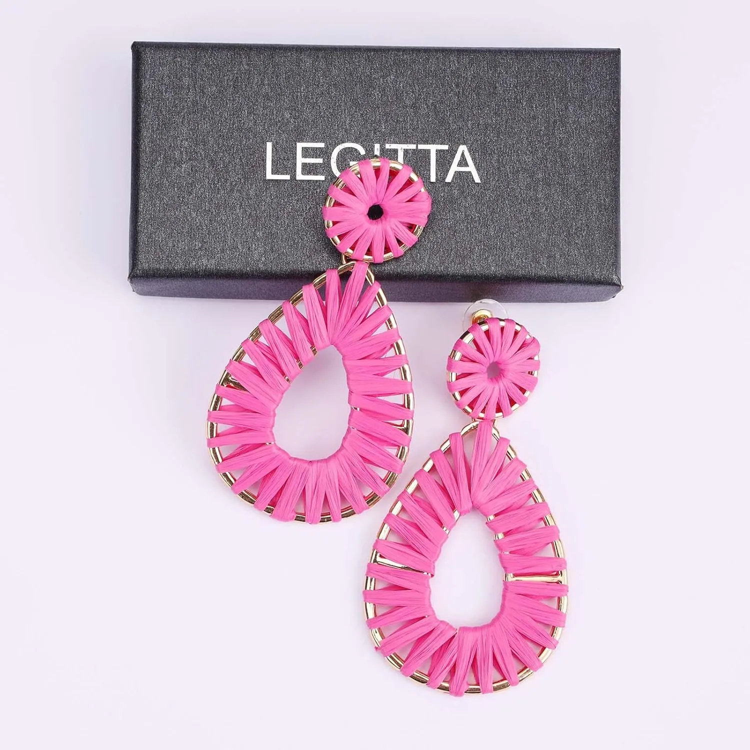 Raffia Teardrop Dangle Earrings Handmad Statement Drop Earrings