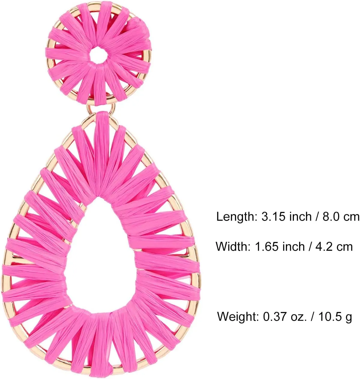 Raffia Teardrop Dangle Earrings Handmad Statement Drop Earrings