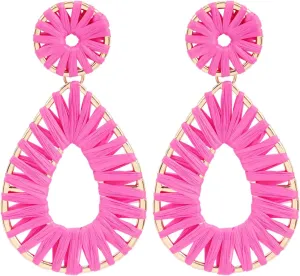 Raffia Teardrop Dangle Earrings Handmad Statement Drop Earrings