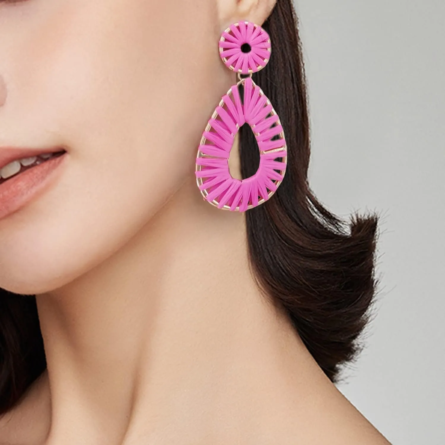 Raffia Teardrop Dangle Earrings Handmad Statement Drop Earrings