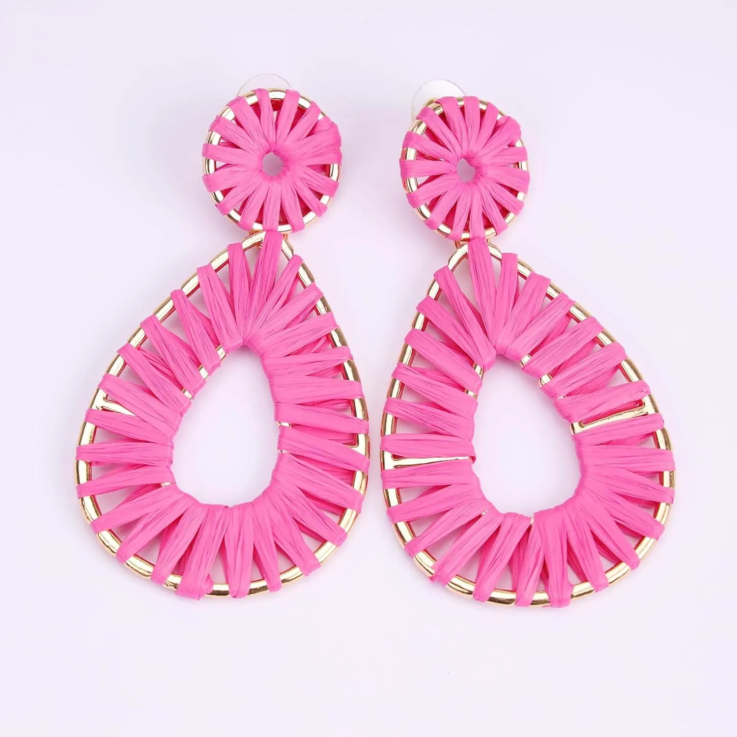 Raffia Teardrop Dangle Earrings Handmad Statement Drop Earrings