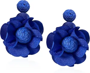 Rattan Flower Drop Earrings Raffia Dangle Boho Statement Earrings for Women