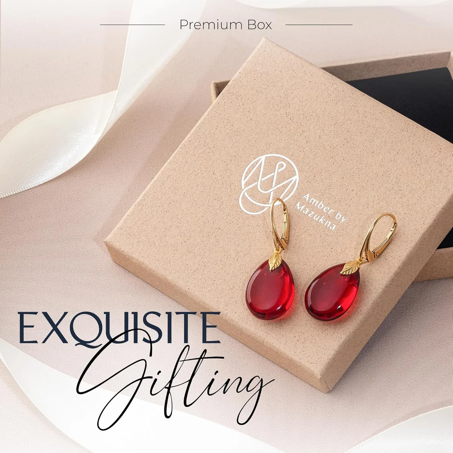 Red Earrings for Women - Gold Plated Silver Leaf Fitting and Closure, Lightweight Edgy Semi-Precious Stone Jewelry for Ladies, Garnet Red Amber Leverback Earrings