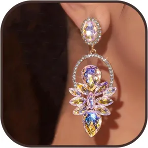 Rhinestone Drop Earrings - Iridescent Butterfly Wing Crystal Sparkly Statement Earrings for Wedding Party Dress Jewelry Gifts