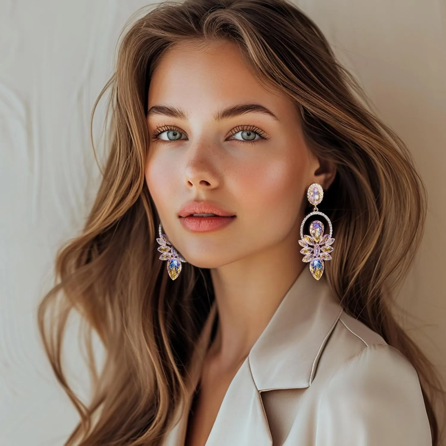 Rhinestone Drop Earrings - Iridescent Butterfly Wing Crystal Sparkly Statement Earrings for Wedding Party Dress Jewelry Gifts