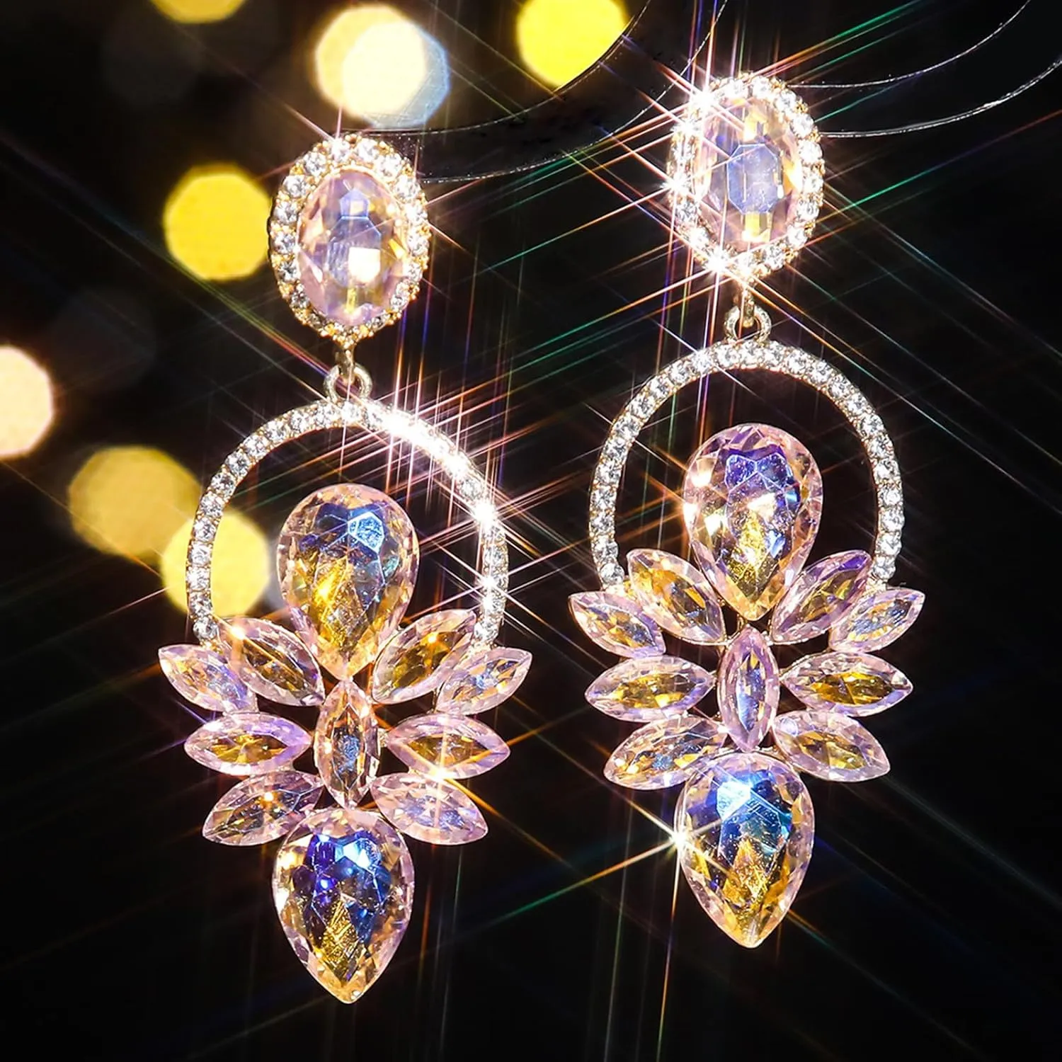 Rhinestone Drop Earrings - Iridescent Butterfly Wing Crystal Sparkly Statement Earrings for Wedding Party Dress Jewelry Gifts