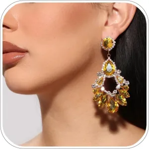 Rhinestone Yellow Dangle Earrings for Women Bling Crystal Drop Statement Earrings Geometric Jewelry
