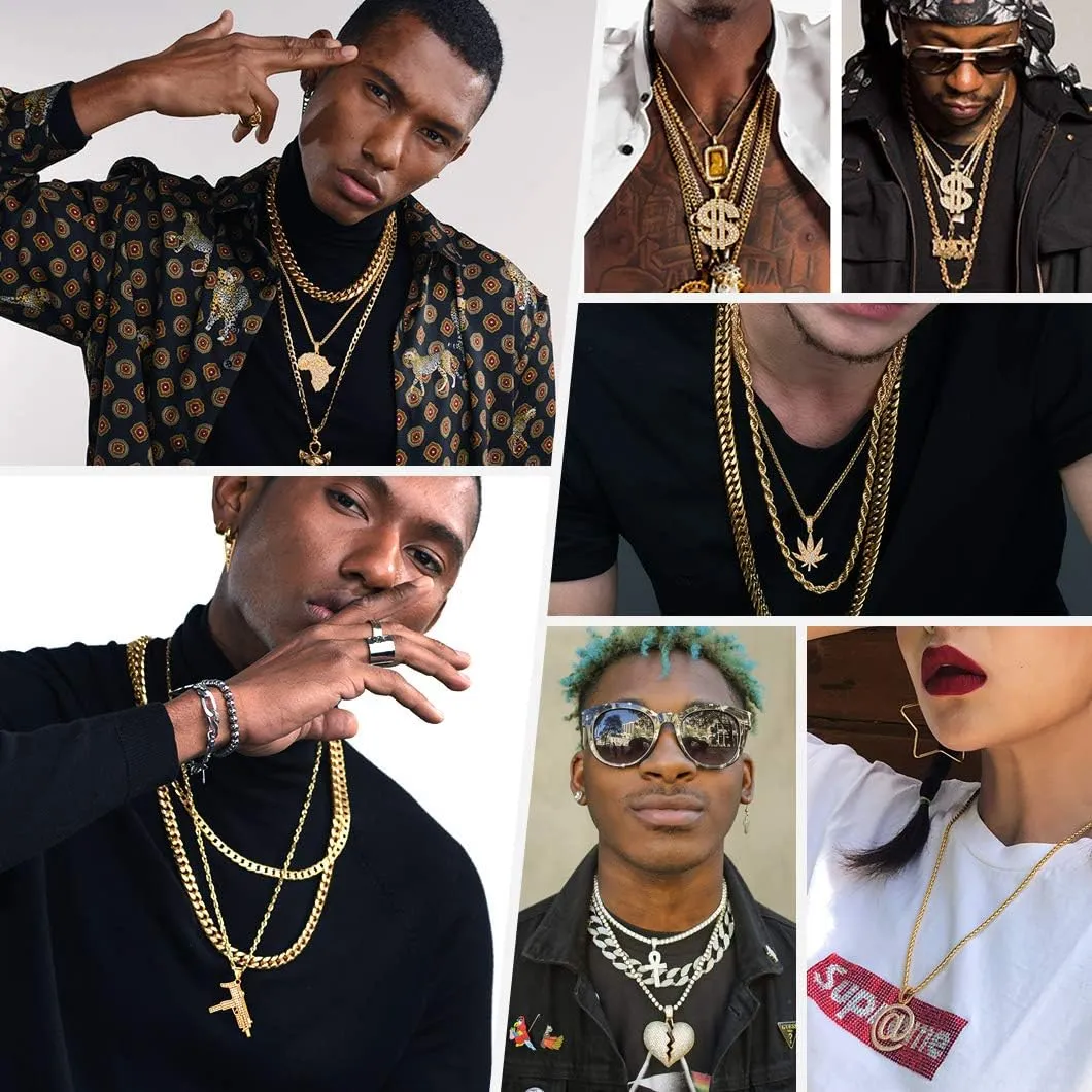 Richsteel Mens Necklaces for Womens Shiny Cubic Zirconia Africa Map/Broken Heart/Praying Hands/Cross Pendent with Spiga Chain Gold/Platinum Plated Hip Hop Jewely