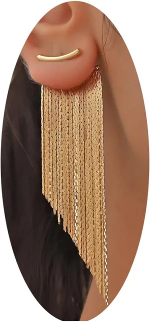 Ritach Gold Tassel Dangle Earrings for Women 925 Sterling Silver Post Long Dangle Statement Earrings Hypoallergenic Sparkly Fringe Earrings for Prom Party