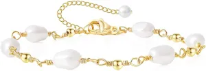 Ritach Pearl Bracelet for Women 18K Gold Plated Dainty Adjustable Cultured Pearls Bracelets Gold Beaded Bracelets for Bridesmaid Jewelry