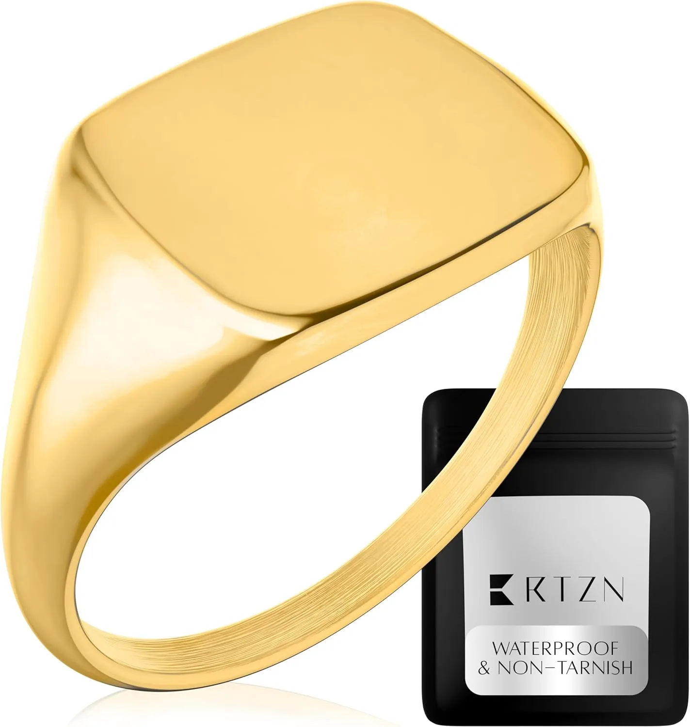 RTZN Signet Rings for Men  Premium Mens Stainless Steel Rings  100% Waterproof & Non Tarnish Plain Statement Mens Signet Ring Gold/Silver Pinky Ring for Men (SIZE: 6-12)