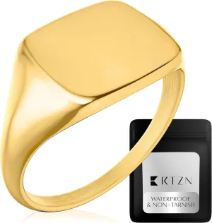 RTZN Signet Rings for Men  Premium Mens Stainless Steel Rings  100% Waterproof & Non Tarnish Plain Statement Mens Signet Ring Gold/Silver Pinky Ring for Men (SIZE: 6-12)