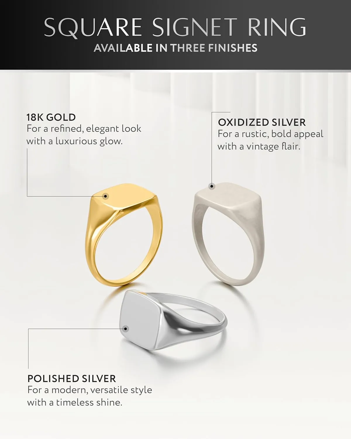 RTZN Signet Rings for Men  Premium Mens Stainless Steel Rings  100% Waterproof & Non Tarnish Plain Statement Mens Signet Ring Gold/Silver Pinky Ring for Men (SIZE: 6-12)