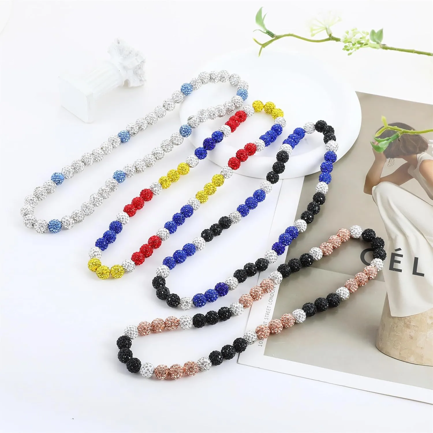 RWQIAN Baseball Beaded Necklace for Men Boys, Bling Drip Chains Inspired Accessory With Diamond Rhinestone Discoball, Jewelry Making Gift for Baseball Team Athletes